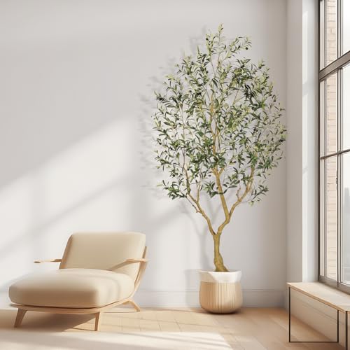 PHYTREE 7ft Artificial Olive Tree, Artificial Plants, Large Faux Olive Tree with Realistic Leaves and Olives - Full and Grand Design Fake Olive Tree with Sturdy Base for Indoor Outdoor Office Decor