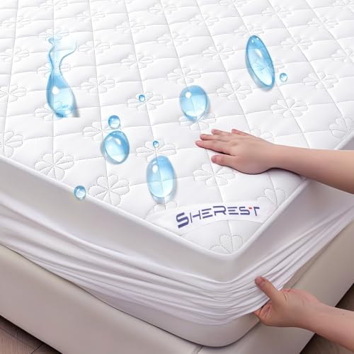 SheRest 100% Waterproof Mattress Protector Queen Size, Ultra-Soft Breathable Noiseless Mattress Pad