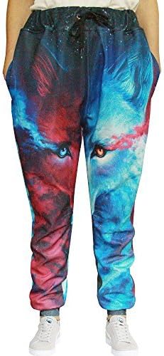 Lemonworld Christmas Men/Women Wolf 3D Digital Pants Casual Gym sports Jogger Pants with DrawString Galaxy Graphric Baggy Sweatpants (L, wolf)