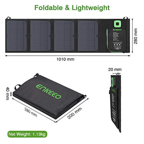 ENKEEO Solar Charger Panel 28W, Foldable Solar Panels with Advanced TIR-C, Multiple USB 2.0 Output Ports, with USB Cable and Carabiner Hooks for Smartphones, Tablets, Power Banks and More - Thumbnail 5