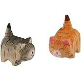 Kopida Small Wooden Cat Figurines, 1.77 Inch Handmade Carved Wood Orange/Grey Cat Unique Lovely Art Carving Work for Home Decoration Collectible