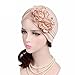 QingFan Women Muslim Solid Flowers Cancer Chemo Hat Turban Headbands Hair Loss Wrap Cap (Beige)