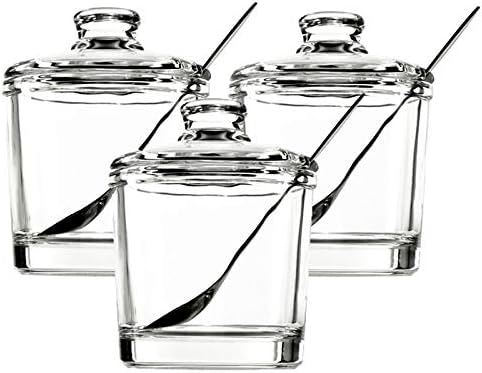 DoDola Clear Glass Sugar Bowl Spice Jar with Lid and Spoon Seasoning Box Condiment Pots 6 Ounces Set of 3