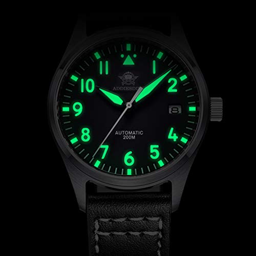 ایگرد | قیمت و خرید ADDIESDIVE Automatic Pilot Watch Diver 200M for Men and  Women with Leather Strap Luminous Black Dial