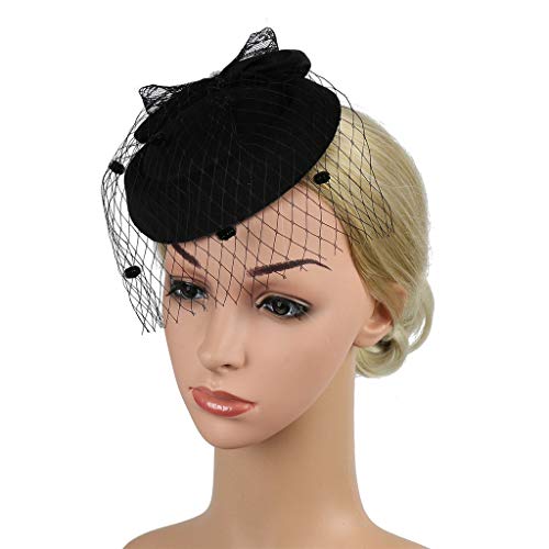 BCDshop_hairband clearance Girls Women Fashion Fascinators Tea Party Headpiece Headwear Mesh Net Beret Hat Tiara on a Hair Clip (Black) - Thumbnail 2