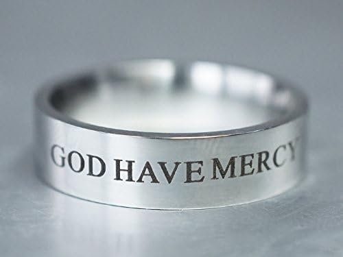 Custom Engaved Silver Band Ring, God Have Mercy, Personalized Stamped, Stainless Steel Plain Band