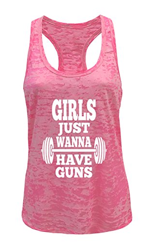 Tough Cookie's Women's Girls Just Wanna Have Guns Workout Burnout Tank Top (Medium, Neon Pink)