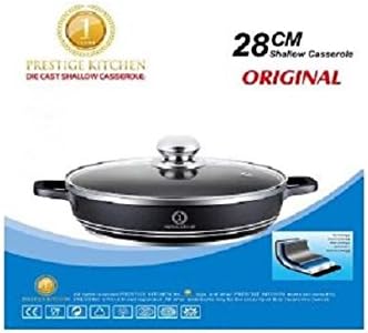 Die-Cast Aluminum Non-Stick Dutch Oven Casserole Pot with Clear Glass Lid (12" Shallow Casserole)