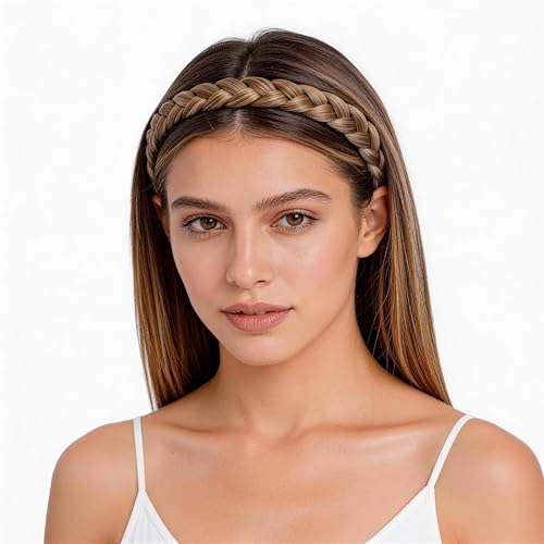 BOBIYA Synthetic Hair Plait Headbands for women With Teeth Hair Band Accessories (Caramel Blonde) — image 1