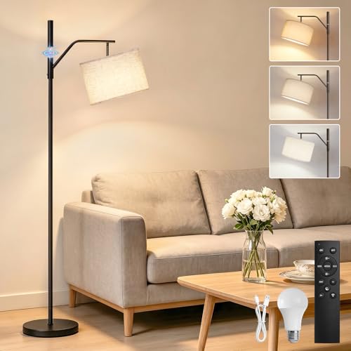 TaoFiaCo 168CM Rechargeable LED Floor Lamp for Living Room with Remote Control Beige – Modern Arc Lamp 3 Colour Temperatures – Floor Lamp for Bedroom Office – Includes LED Bulb