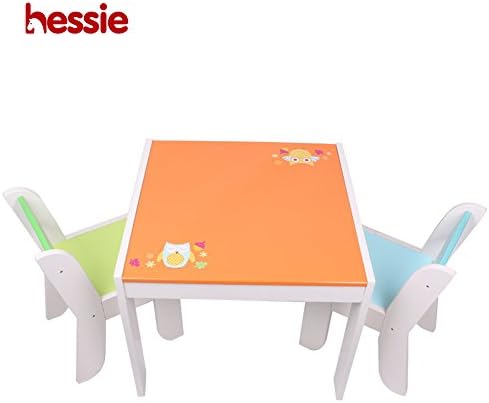 Hessie Little Toddler Kids Activity Play Table Chair Set, Wooden Playroom/Bedroom Preschool Furniture - Orange Owl