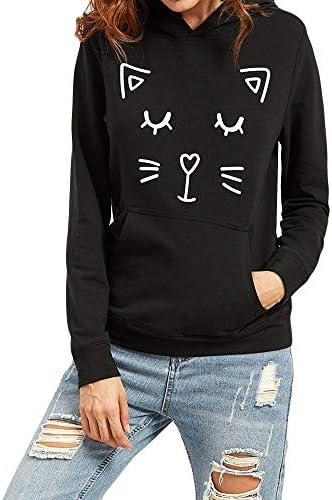 Women's Cute Cat Ear Print Hoodie, GreatestPAK Ladies Long Sleeve Casual Sweatshirt Blouse Fashion Top