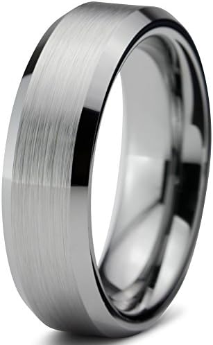 Charming Jewelers Tungsten Wedding Band Ring 6mm Men Women Comfort Fit Grey Black 18K Yellow Gold Plated Bevel Edge Brushed Polished