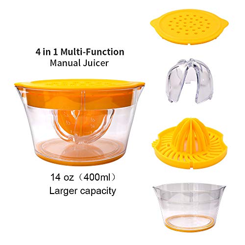 HouseHoo Lemon Squeezer Orange Juicer Manual Hand Lemon Juicer, Squeezer Anti-Slip Citrus Juicer Reamer Rotation Manual Juicer Press with Strainer and Container, Kitchen Juicer Tool