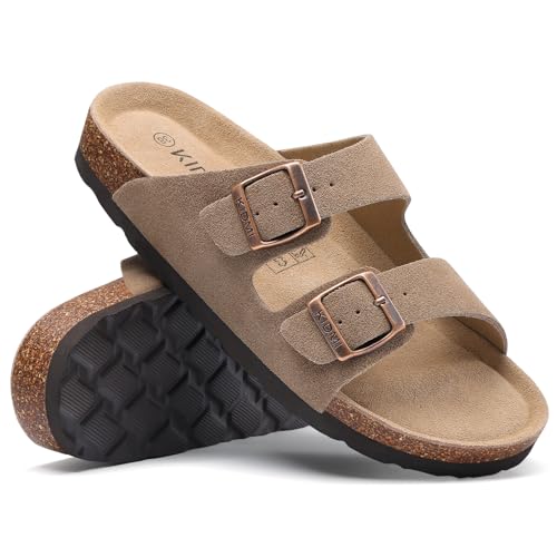 KIDMI Unisex Summer Sandals Arch Support Cork Footbed Slide Sandals with Double Adjustable Buckle for Women Men