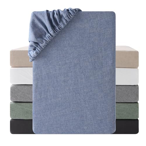 SOULFUL Spannbettlaken 160x200cm 2er Set, 100% Gewaschene Baumwolle Bettlaken Spannbetttuch Atmungsaktiv mit Leinenartigem Griff, öKotex Zertifiziert-