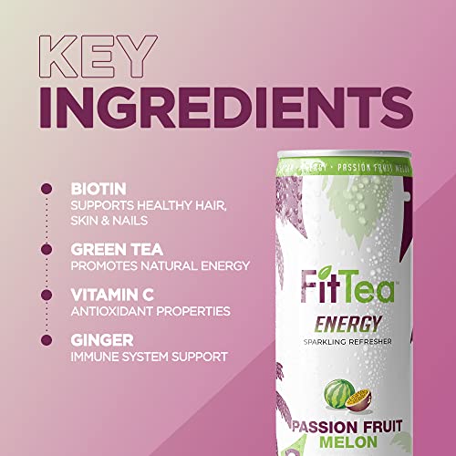 Fit Tea Healthy Energy Drink 12 Fl Oz Passionfruit Melon Sparkling