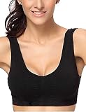 Yiiena Women Ladies V-Neck Stretch Wire Free Pure Color Bra Yoga Sports Casual Crop Tops Sleepwear Nightwear Black