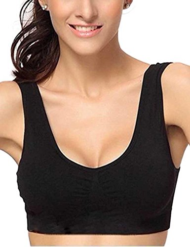 Yiiena Women Ladies V-Neck Stretch Wire Free Pure Color Bra Yoga Sports Casual Crop Tops Sleepwear Nightwear Black