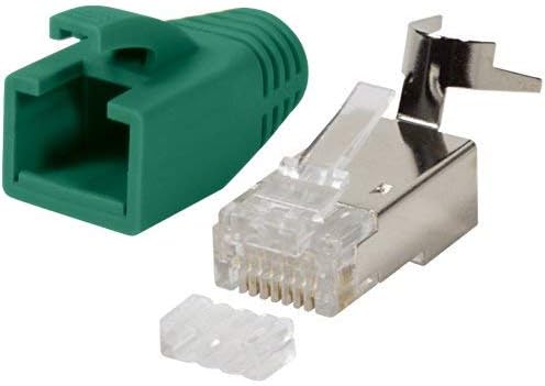 Odedo® Crimp Connector pack of 10 Green Cat. 7, 7 A, Installation Cable up to 8 mm Category 6 a 10 Gbit Ethernet for Flexible or Rigid Conductors 1.2 mm to 1.45 mm Cat7 Plug Metal Shielded