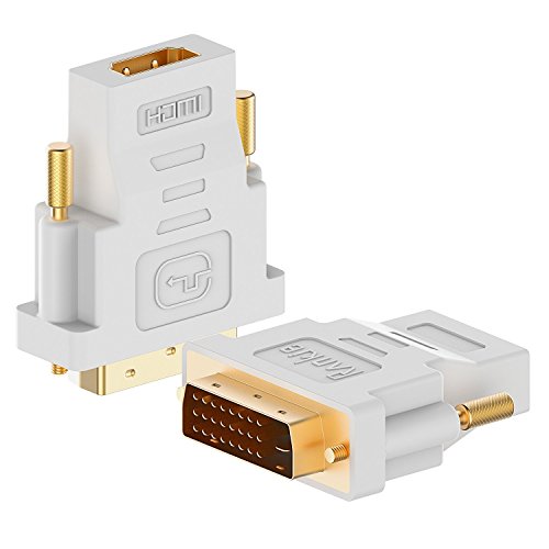 Rankie DVI to HDMI Adapter, 2-Pack Gold-Plated 1080P Male to Female Converter (White)