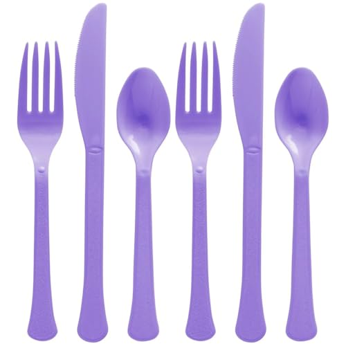 Plastic Heavy Weight Assorted Cutlery - Premium Disposable Plastic and Sturdy Cutlery, Perfect for Home Use and All Kinds of Occasions, New Purple, 200 Count