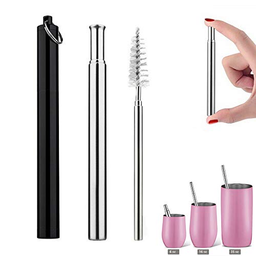 Topgogo Reusable Straws Collapsible,304 Stainless Steel Telescopic Drinking Straw Food-Grade design,Portable Set Hard Case with Cleaning Brush keychain for Travel,Outdoor,Party