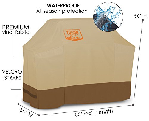 Yukon Glory 7573 Tan/Brown Premium Grill Cover for Weber Spirit 200/300 Series Grills, Tan/Brown (Compare to Weber 7573); EXTRA BONUS BBQ APRON and 3 Year Extended Warranty