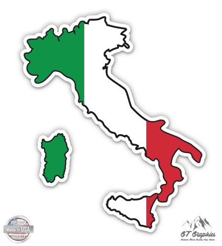 GT Graphics Italy Map Flag Country Shape - 3" Vinyl Sticker - for Car Laptop I-Pad Phone Helmet Hard Hat - Waterproof Decal