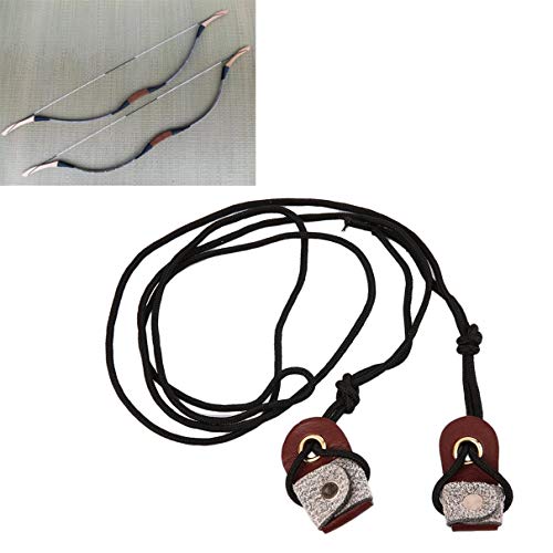 Huldaqueen Archery Recurve Bow String Long Bow Stringer Black Leather Rope Tool Leather tip Cups with Nylon Cord Hunting Accessories - Thumbnail 3