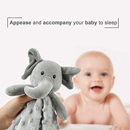 BORITAR Elephant Baby Security Blanket Soft Minky Dot Fabric Lovey Blanket with Lovely Animal