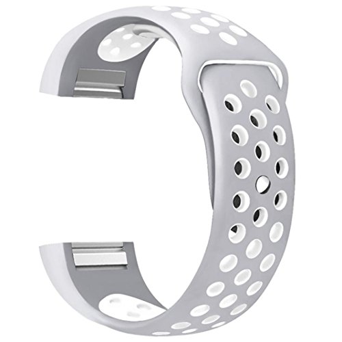 for Fitbit Charge 2 Fashion Double Color Sports Straps Soft Silicone Replacement Wristband(Medium) (Silver) - Thumbnail 2
