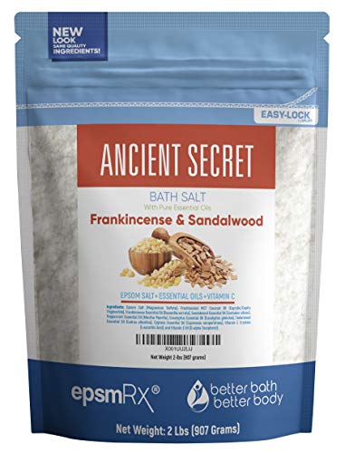 Ancient Secret Bath Salt 32 Ounces Epsom Salt with Frankincense, Sandalwood, Peppermint, Eucalyptus, Cedarwood and Cypress Essential Oils Plus Vitamin C and All Natural Ingredients BPA Free Pouch