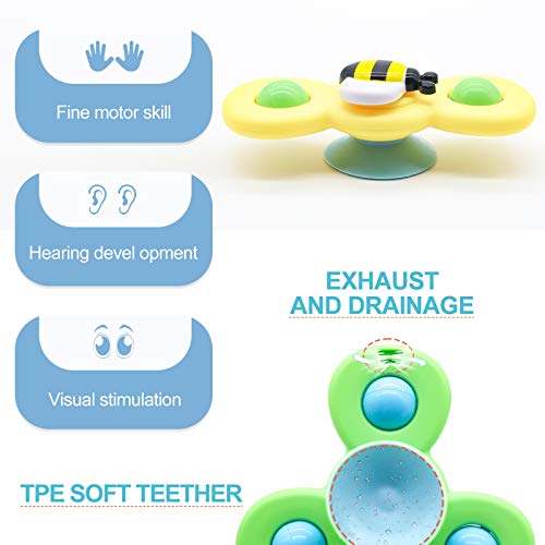 4pcs Learning Toys,2 Pink & 2 Yellow Baby Bath Toy Rotating Suction Cup Spinner Top Toy Early Learner Animal Toy Puzzle Table Sucker Gameplay Safe Interesting for Kid Girl Boy