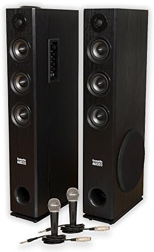 Acoustic Audio TSi450 Bluetooth Powered Floorstanding Tower Home Multimedia Speaker Pair and Mics TSi450M2