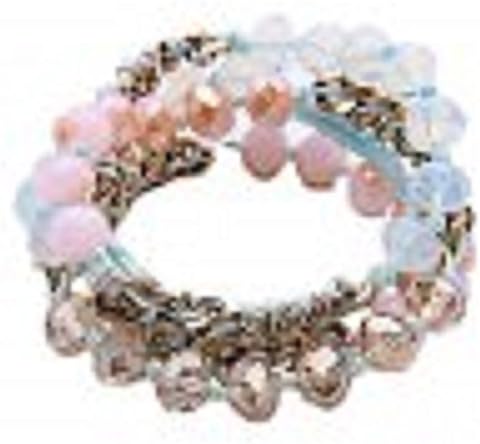 Beautiful multilayer multicolored faux crystal & gold chain wrap bracelet coral & sea green