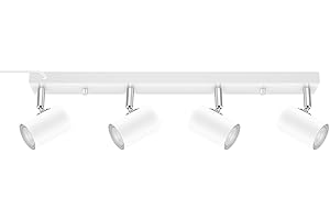 AUQUEE 4 Light Track Lighting Kit,White 4 Way Modern Plug in Ceiling Spotlight,Industrial LED Wall Light for Kitchen Cabinet Gallery Bar Hallway Living Room,Rocker Switch,15 Foot Cord(No Bulb)