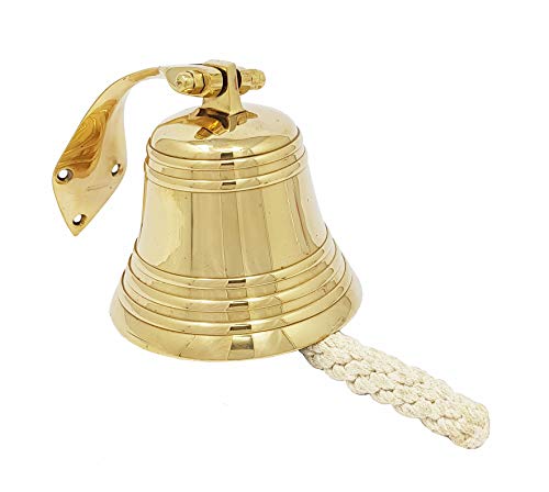 Brass Nautical - 4 inches Brass Ship Bell Polished Nautical Hanging with Wall Mount Large Decor Outdoor Replica Bell - Thumbnail 2