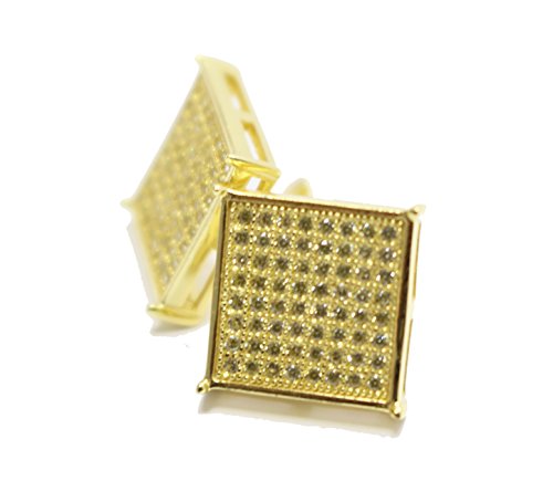 14k Gold Lemonade Yellow Canary Gold Hip Hop Stud Micro Pave Earrings