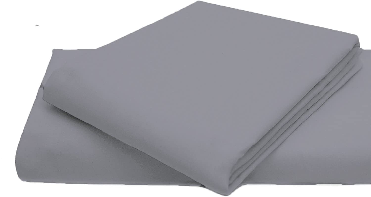 Comfy Nights PolyCotton Plain Dyed Flat Sheet Or Pillow Pair, King - Grey/Silver