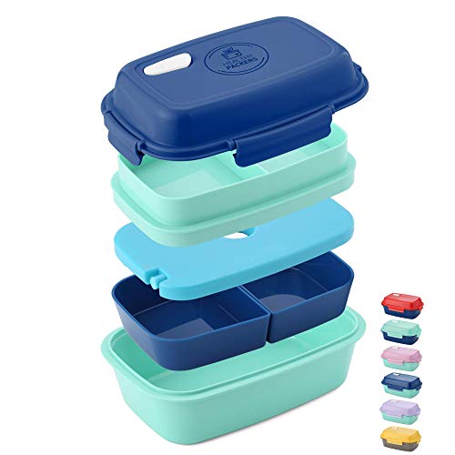 Ultimate Bento Box - Lunch Box for Kids & Adults with Removable Ice Pack - Leakproof, Multi-Compartment Food Container with Removable Containers - Microwave & Dishwasher Safe (Blue/Green)