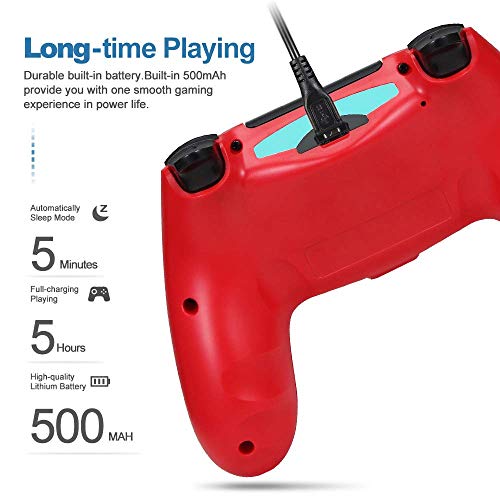 Maliralt PS4 Wireless Controller LP18 DualShock 4 Bluetooth Wireless Controller for Playstation 4, Rechargeable PS4 Gamepad with Touch Pad, Light Bar and 3.5m Audio Jack - Red (Third Party Made) - Thumbnail 4