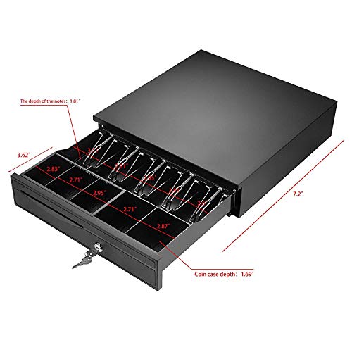 Nurxiovo Cash Register Drawer 16 Inch Money Box 5 Bill 5 Coin Money Tray Lock/POS Machine RJ11 RJ12 Interface/Open with Key,Steel Case Pairs