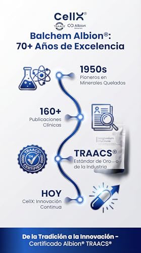 CellX | Magnesio Glicinato Quelado TRAACS Albion | 90 Cápsulas | 1360mg | 90 Servicios | Alta Absorción | Energía Natural, Relajación, Sueño y Bienestar | Duración 3 Meses