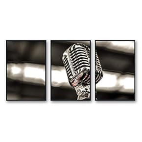 Framed Canvas Wall Art for Living Room, Bedroom Microphone Canvas Prints for Modern Home Decoration Ready to Hang - 16"x24"x3 Panels