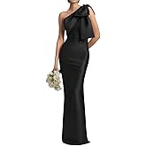 One Shoulder Bow Satin Prom Dresses Gowns for Women Sexy Long Mermaid Bridesmaid Wedding Guests Dress