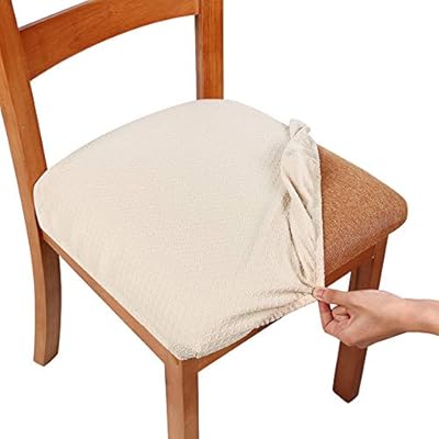 Amazon Com Smiry Stretch Spandex Jacquard Dining Room Chair Seat Covers Removable Washable Anti Dust Dinning Upholstered Chair Seat Cushion Slipcovers Set Of 2 Beige Kitchen Dining