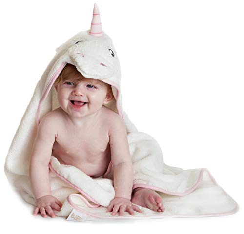 Hooded Baby Towel Pink Unicorn, Natural Cotton (Pink, Small) Soft and Absorbent Bath Towels with Hood for Babies, Toddlers, Perfect Baby Shower Gift for Girls by Little Tinkers World