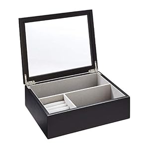 AmazonBasics-Wooden-JewelryWatch-Box-with-Glass-Top-Black