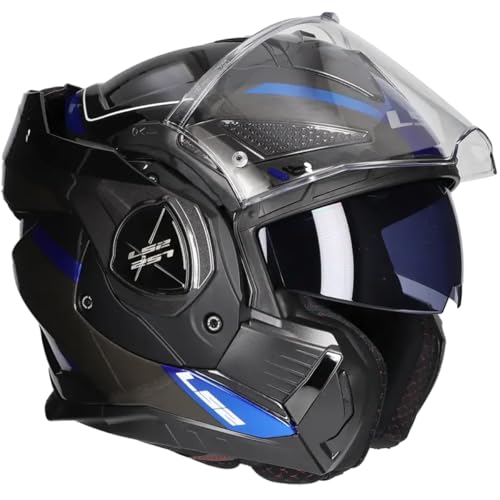 LS2 FF901 Advant X Modular Motorcycle Helmet. 180° Flip Front Dual Visor Full Face Motorbike Helmet. ECE 22.06 Certified. SPECTRUM - Black/Titanium Grey/Blue - S (55-56)